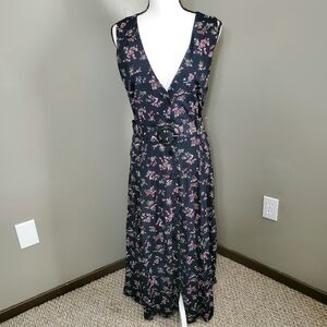Vintage 80s Dress Womens Size 10 Black Floral Belted S.L. Fashions  *READ*